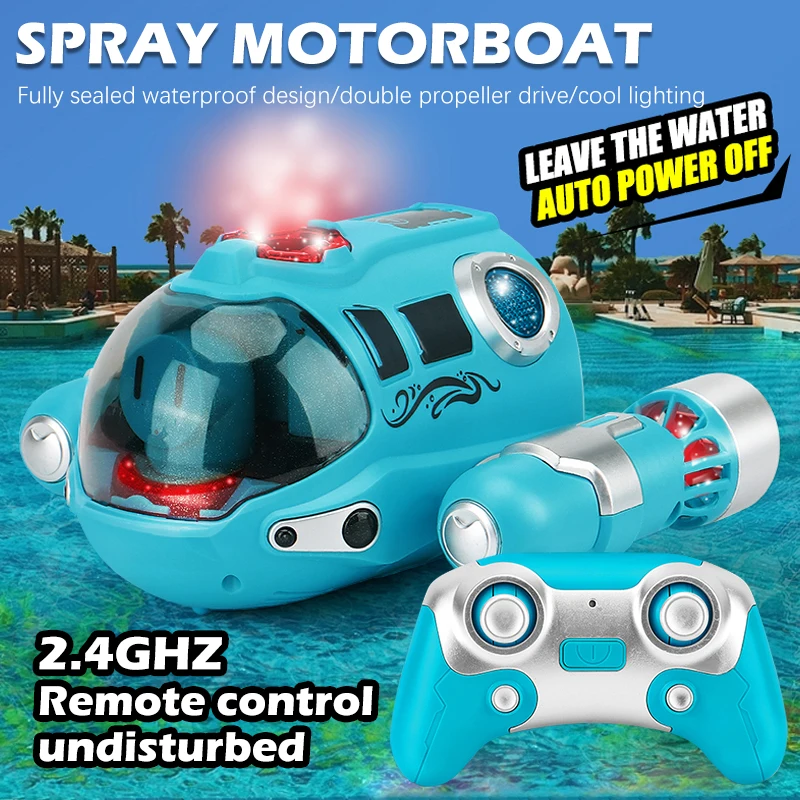 2.4GHz Rc Boat Toys Remote Control Boat Waterproof Spray Swimming Pool Bathing RC Steamboat For Boys And Girls Children\'s Gift