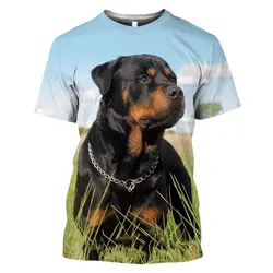 Rottweiler Dog Animal 3D Print T Shirt Men's Casual Hip Hop Harajuku Fitness Summer Short Sleeve Tops Tee Pet Dog Unisex Clothes