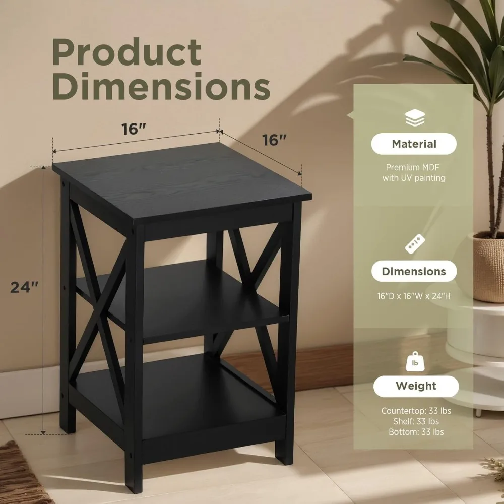 طقم طاولة نهاية على طراز المزرعة مكون من قطعتين من صوفيا آند ويليام مع مساحة تخزين وأرفف من 3 طبقات، مثالي لجانب الأريكة ومنضدة السرير