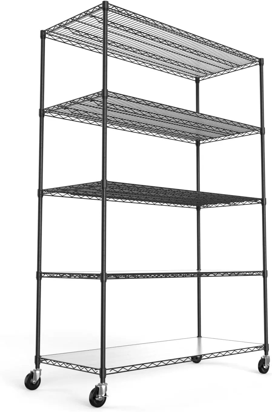 

pouseayar Black 5 Tier Shelf Wire Shelving Unit, 6000lbs Capacity NSF Metal Heavy Duty Adjustable Storage Rack with Wheels