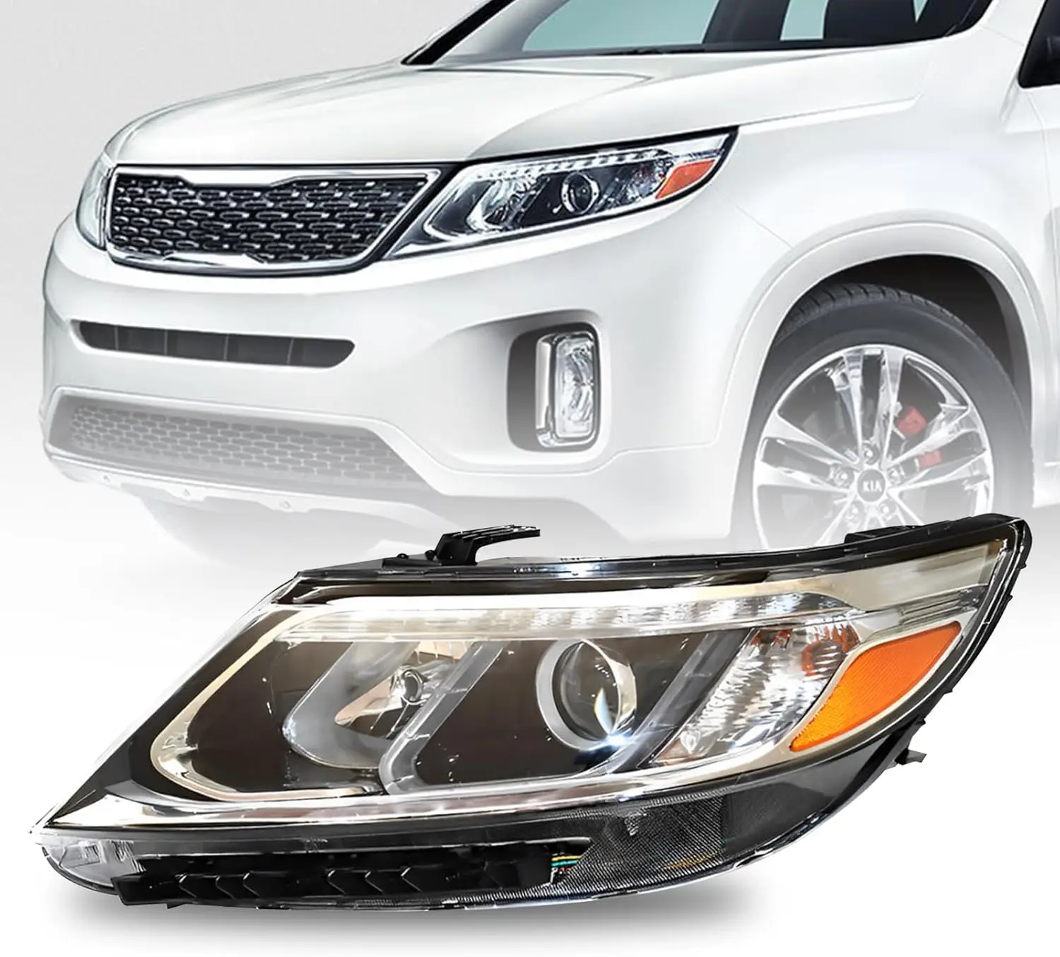 

Для KIA Sorento 2014 2015, галогенная фара со светодиодной подсветкой DRL в сборе, черный корпус, прозрачная линза, левая сторона водителя, левая