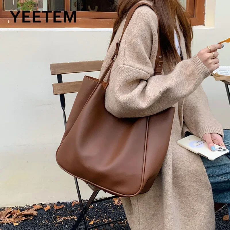 大容量バッグ女性の-pu-トートハンドバッグ新しいファッションレトロ通勤トートバッグニッチシングルショルダー脇の下バッグ多用途