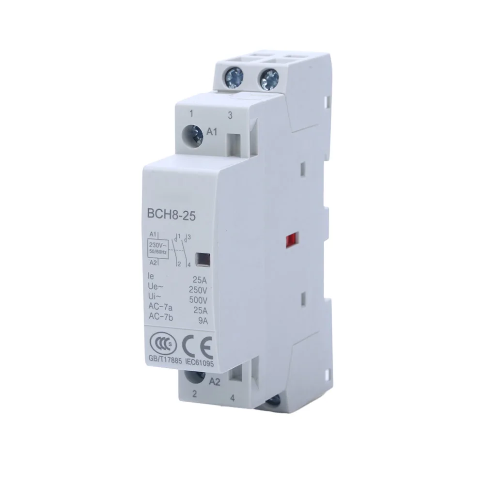 Long lasting Performance with High Reliability Household Contactor AC230V 2P 25A 2NO Rail Mounting Modular Contactor Automatic