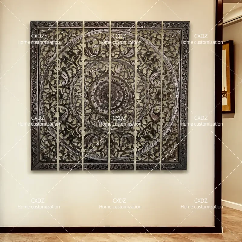 Clearance Thai Teak Carved Wall Hanging High End Decorative Pendant for Lobby Entrance Hallway Home Interior Decoration