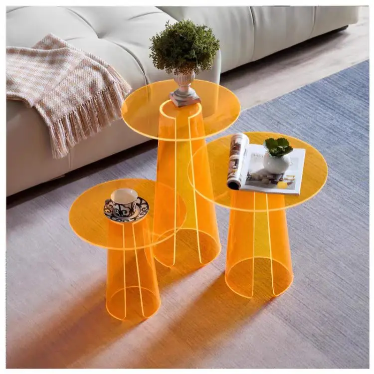 ！@Modern Orange and Pink Small Round Coffee Table for Living Room Home Furniture
