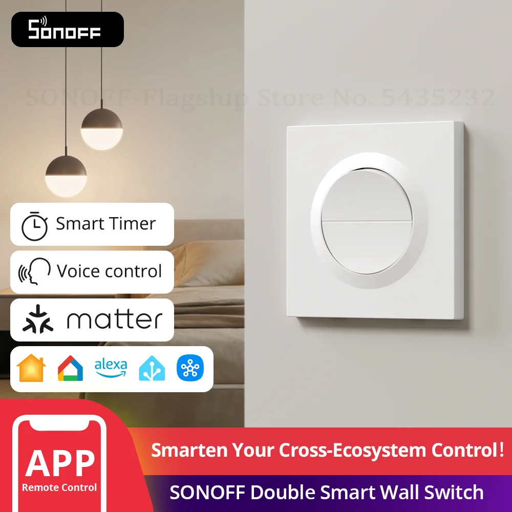 SONOFF MINI-2GS-E Matter Over WiFi Doppio Smart Wall Switch Fusion Series Orb-MW2 Compatibile con Apple Home Google Home Alexa