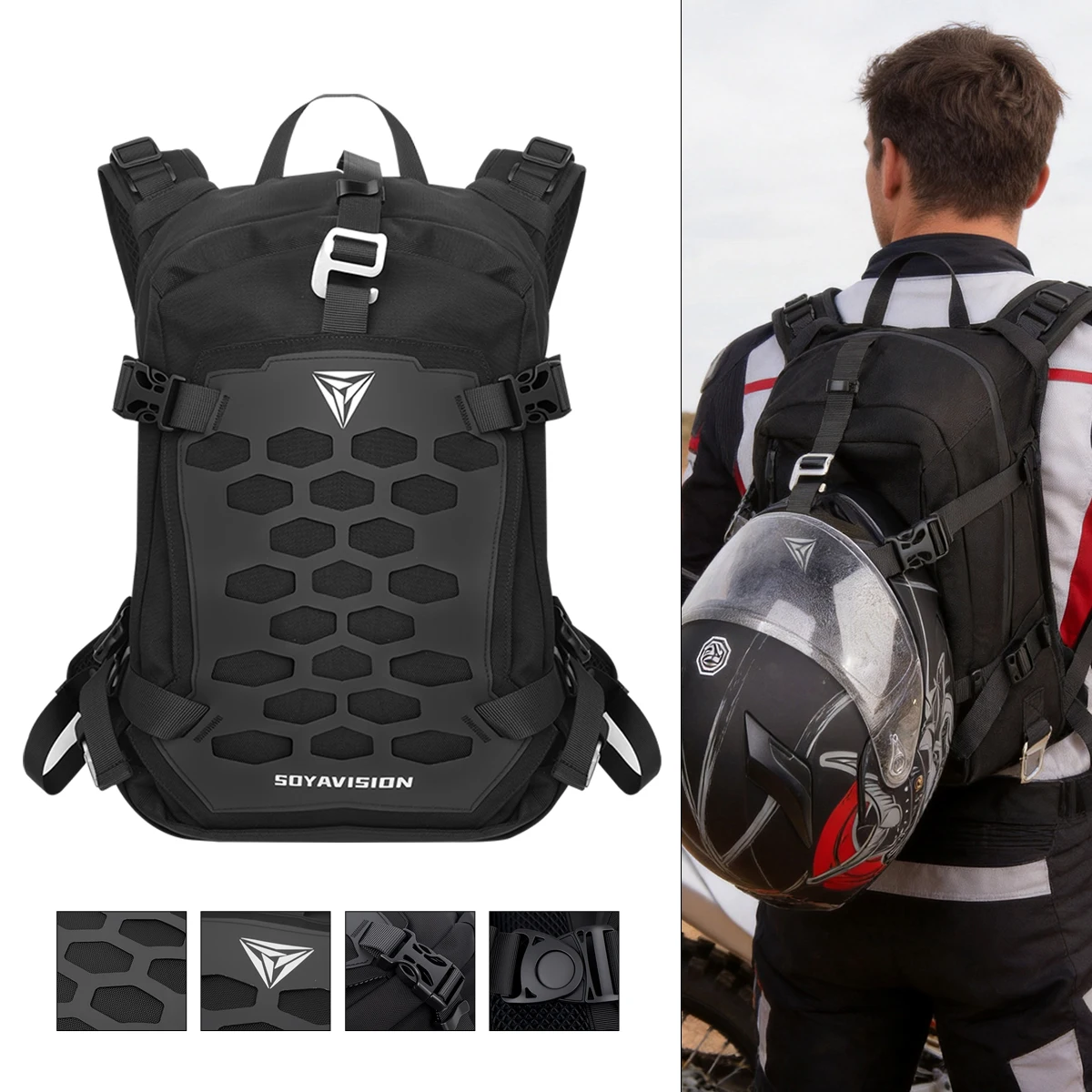 Motorcycle Storage Backpack Waterproof 23L Motorbike Helmet Bag Riding Travel Luggage Bag Raincover Breathable Off-Road Motor