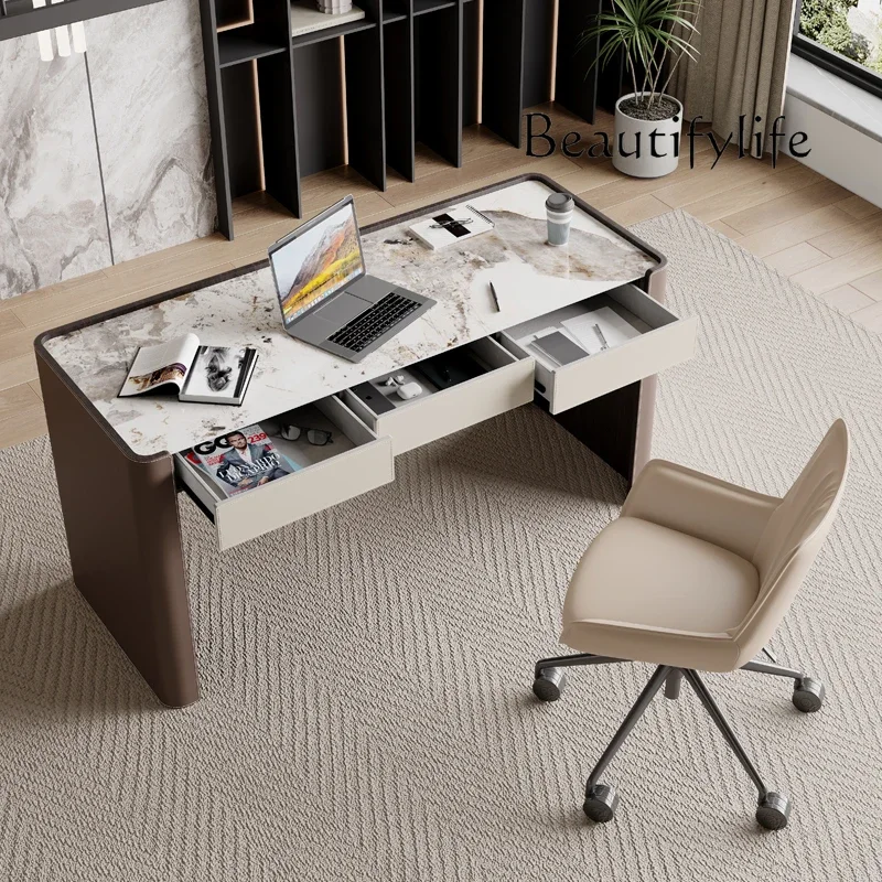 

N49 Italian minimalist rock slab desk light luxury home study desk modern simple small apartment writing computer desk