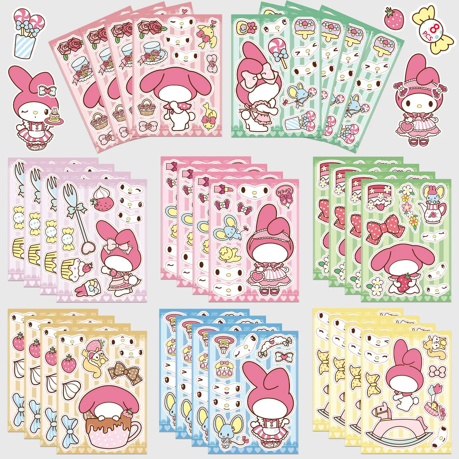 

8/16Sheets Sanrio My Melody Make a Face Puzzle Sticker DIY Phone Laptop Luggage Skateboard Graffiti Decals Fun for Gift