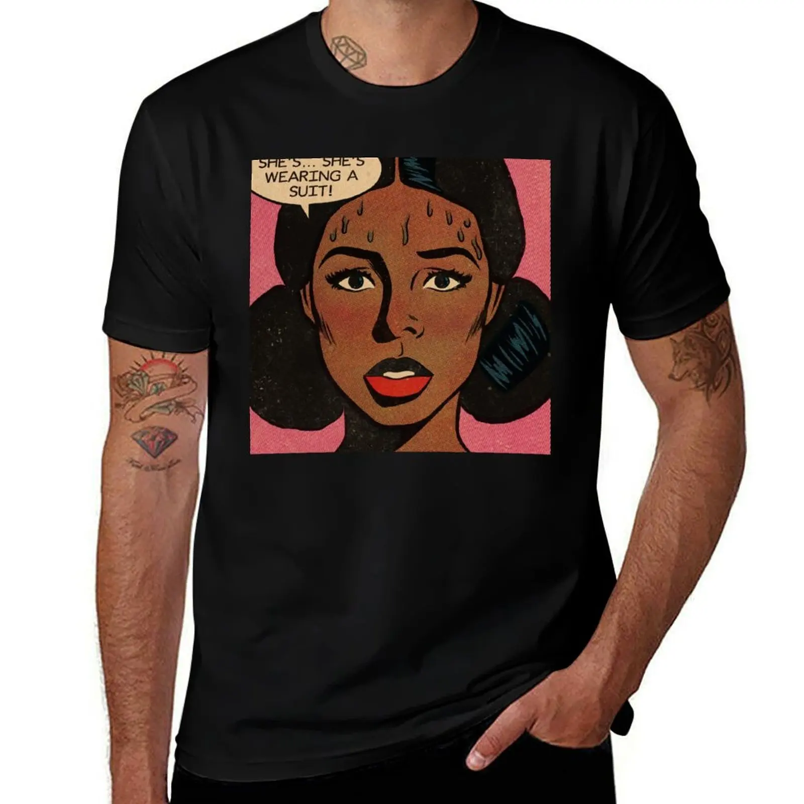She’s wearing a suit! T-Shirt man t shirt cotton T-Shirt