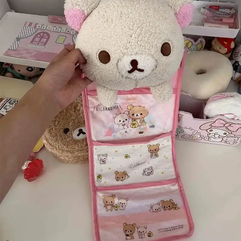 Kawaii Rilakkuma Hanging Multi-Layer Storage Bag Jewelry Miscellaneous Large Capacity Storage Bedroom Decoration Gift For Girls