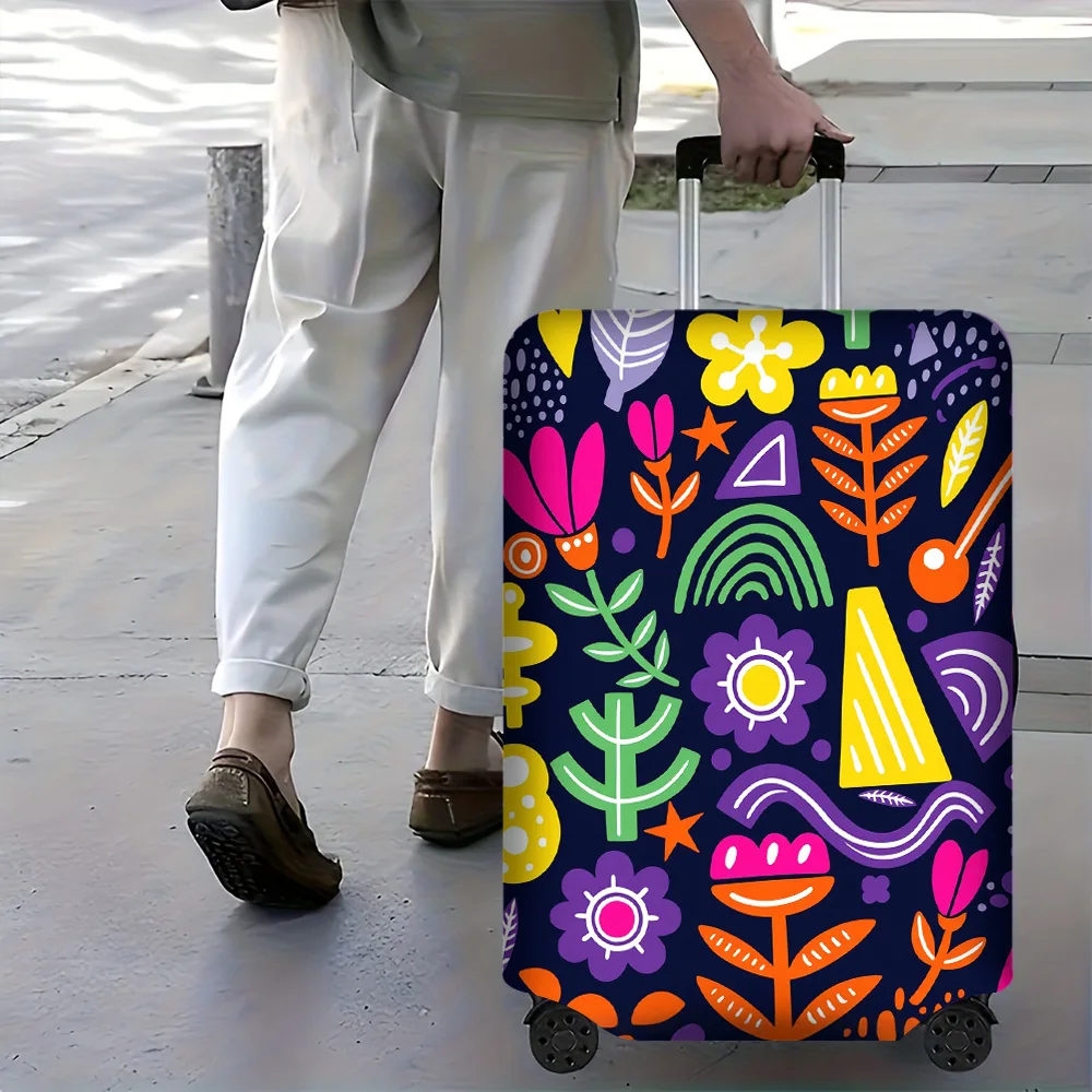 

1-piece vibrant floral geometric luggage cover for luggage sizes 18 – 32 inches; dust and elastic travel accessories to effec
