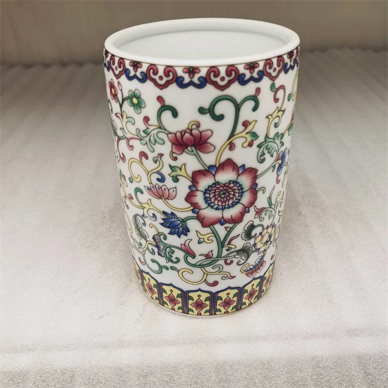Pastel White Entangled Lotus Pattern Porcelain Vase Pen Holder - Chinese Ancient Artifacts Decorative Home Accessories