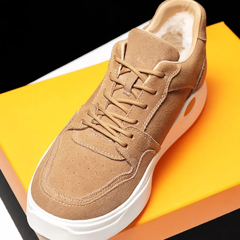 

British Style Fur Snow Boots Men Shoes Winter Wool Warm Casual Thick Sole Sport Genuine Leather Outdoor Derby Cotton Boots Male