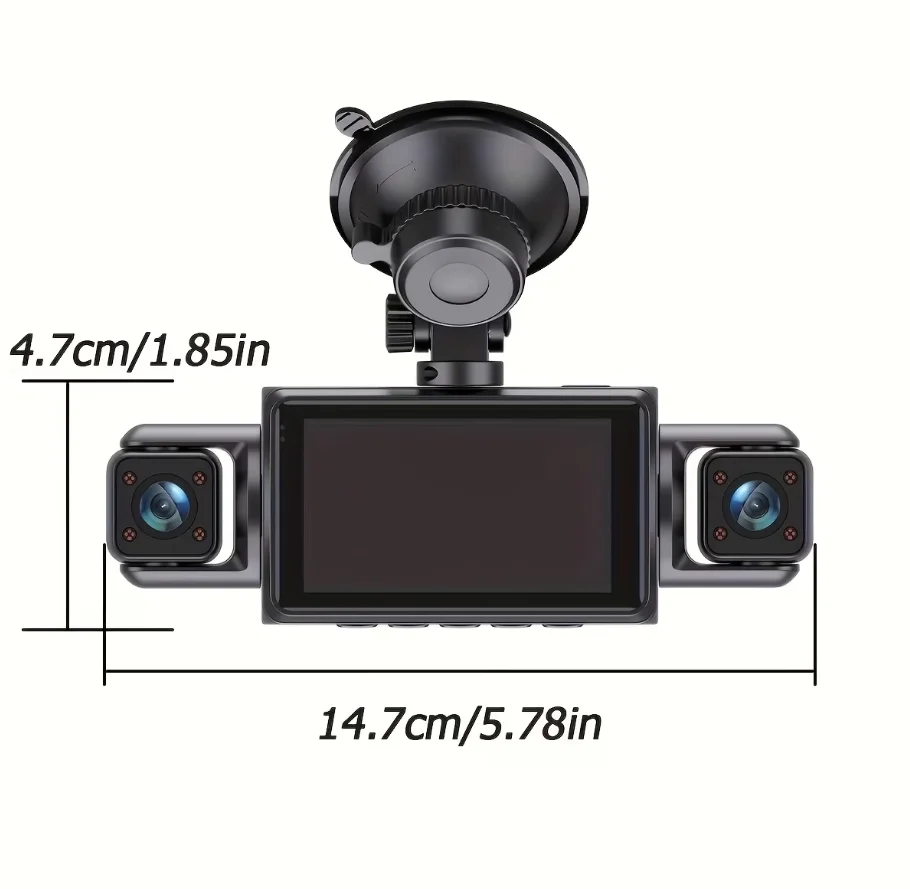 ZKCAMSPY 360° Dash Cam 1080P Front 720P Rear 480P Right Side, 3.16