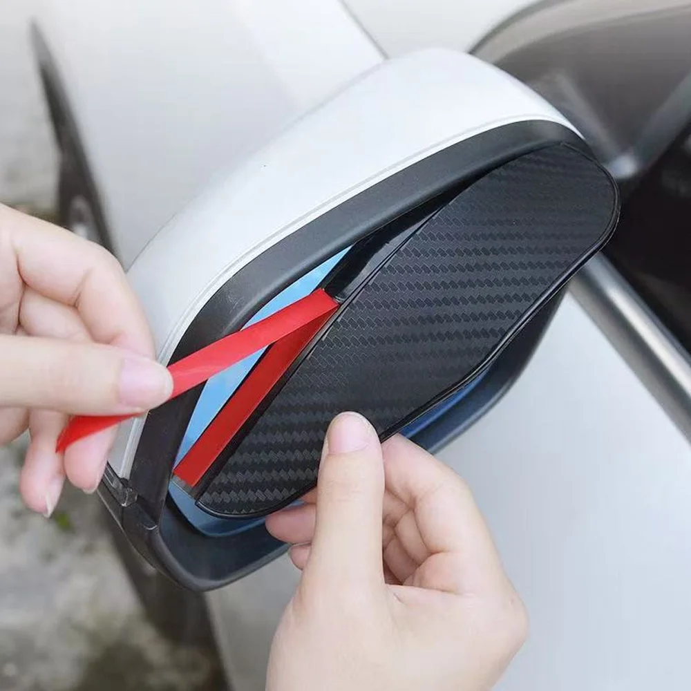 2Pcs Carbon Fiber Car Rearview Mirror Rain Shield Eyebrow Flexible Car Rearview Mirror Rain Shield Protector Eyebrow Rain Cover