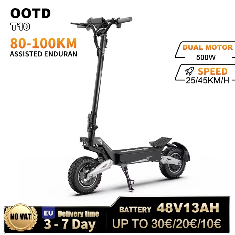 OOTD T10 سكوتر كهربائي 900 واط ذروة الطاقة 48V13AH مجموعة كبيرة مدينة سكوتر كهربائي LED مجموعة ل 11 بوصة المحمولة سكوتر كهربائي