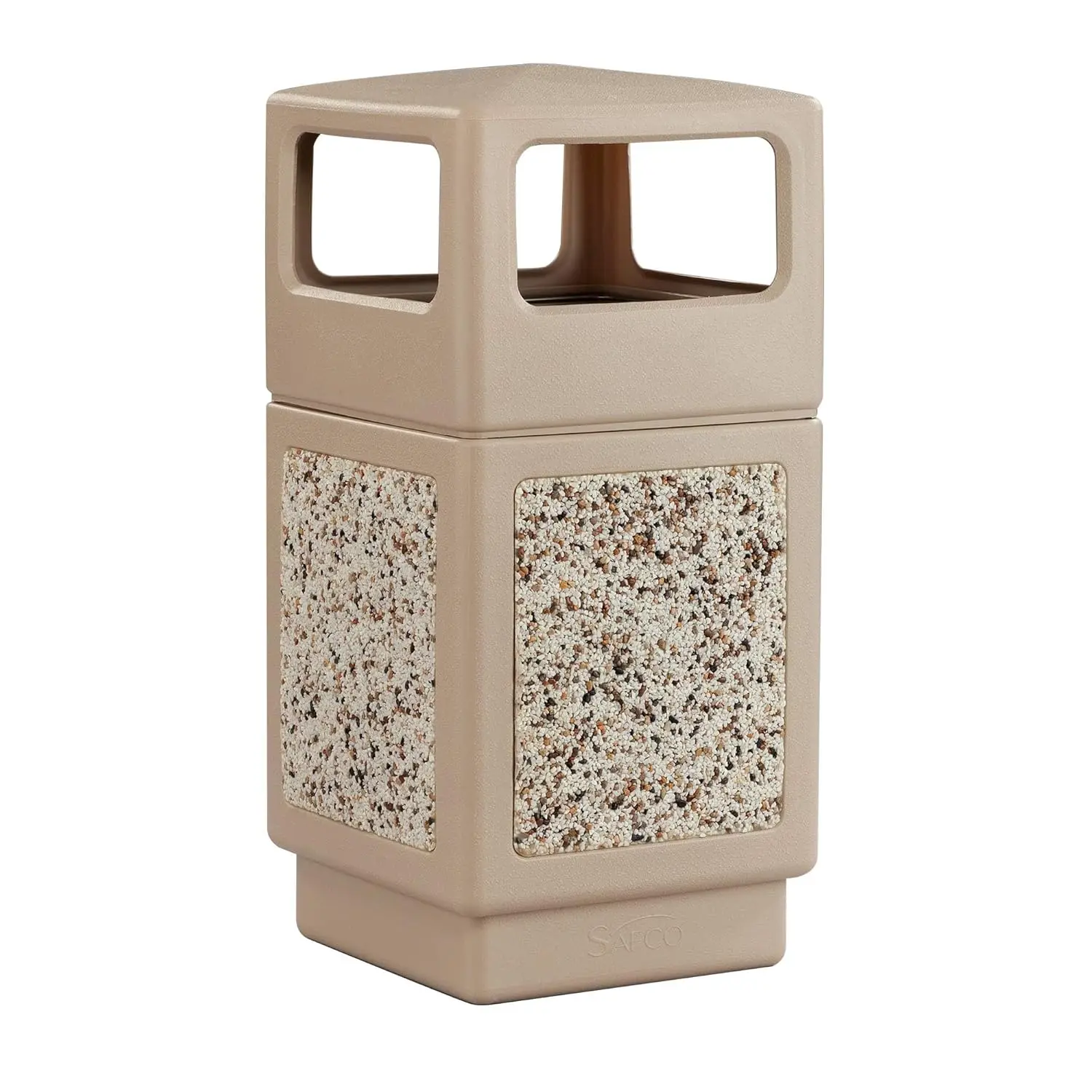 Garbage Can 9472TN, Tan, Stone Panels, Outdoor-Indoor