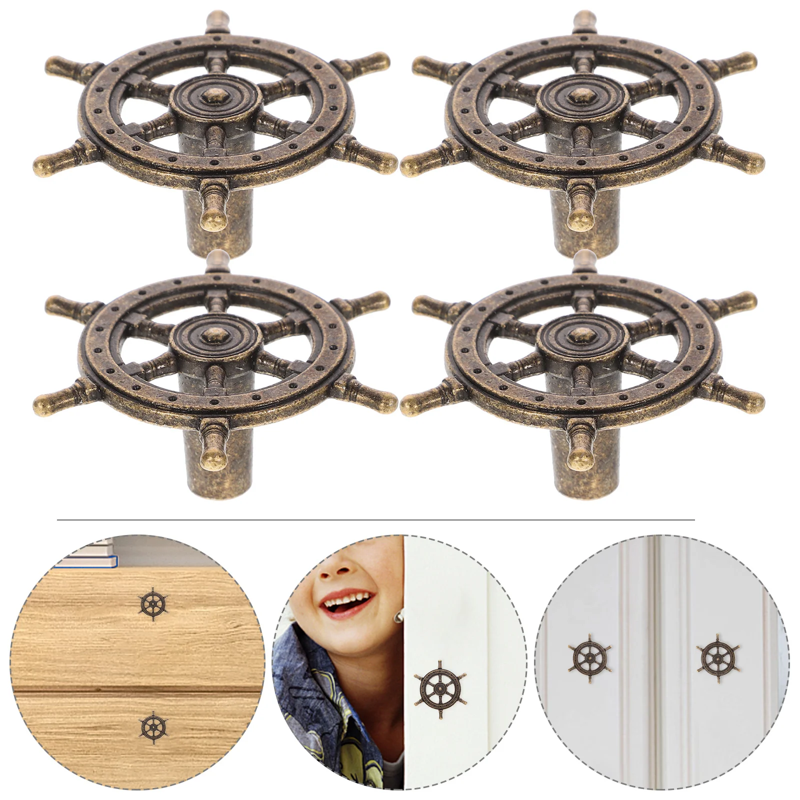 

4pcs Steering Wheel Drawer Knobs Metal Cabinet Handles Round Pulls For Wardrobe Closet Cupboard Dresser Home Decor