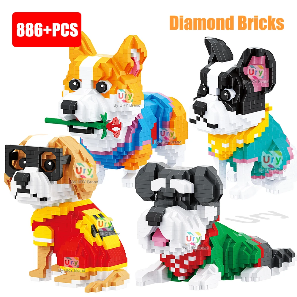 

Pet Dog Bulldog Labrador Shanari Husky Corgi Animals Model Set Diamond Building Blocks DIY Children Assemble Toy for Kids Gifts