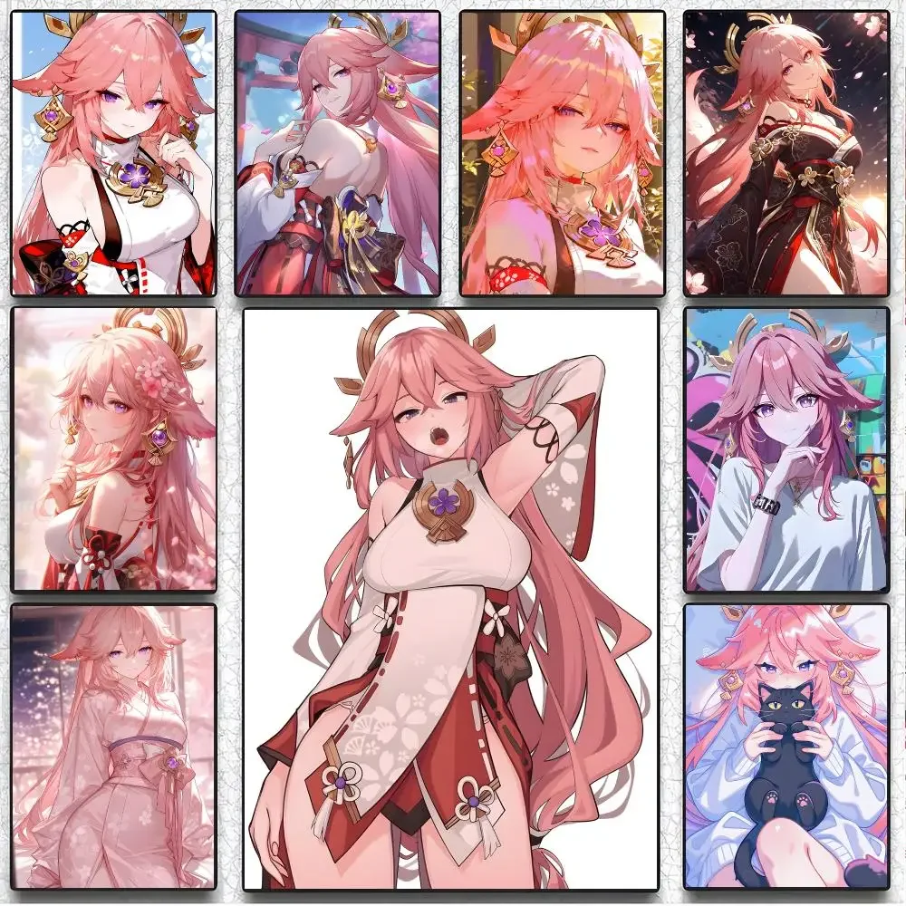 game character G-Genshin Impact Yae Miko Poster Artistic Instant Peel-Off Wall Decor Atmosphere Setter for Bedside & Shared R