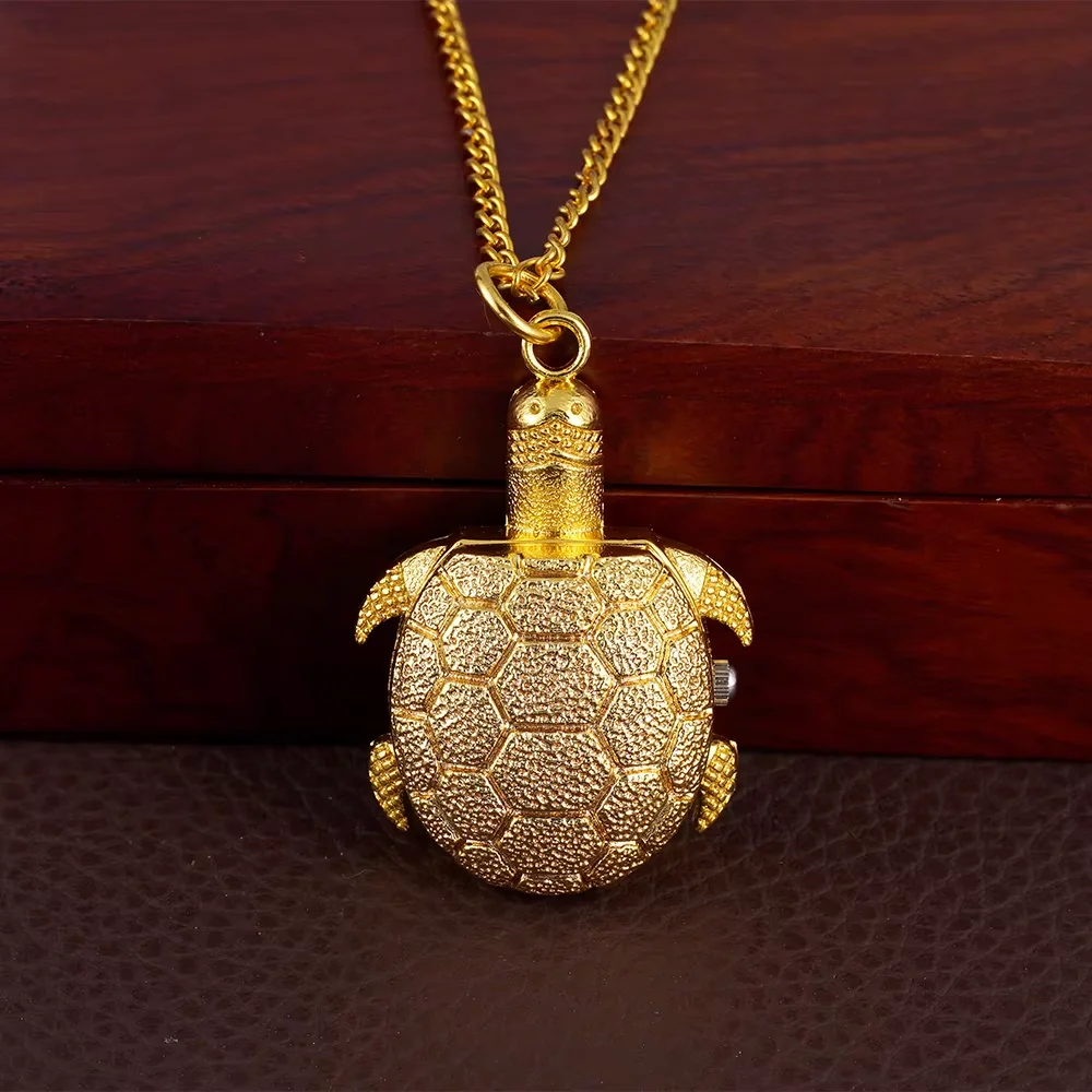 Classic cute little turtle pocket watch vintage necklace antique sweater chain watch Hang watch Long necklace quartz watch