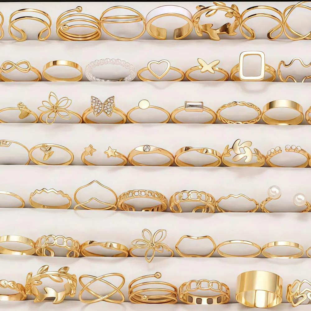 20 قطعة/الوحدة سحر الموضة رائعة فراشة الزهور هندسية الجوف خواتم للنساء ارتداء اليومي مزيج نمط هدايا الحفلات المثالية