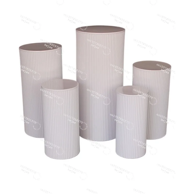 Display Stand Dessert Table Stand for Wedding Party Decoration 5Pcs Iron Ripple Style White Cylinder Plinths
