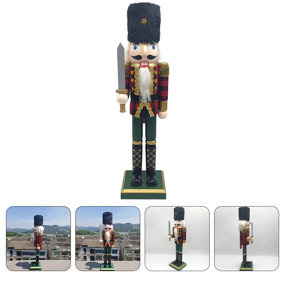 

Wooden Nutcracker Soldier Royal Style Christmas Decor Festive Plaid Fabric Desktop Ornament Holiday Decoration Home