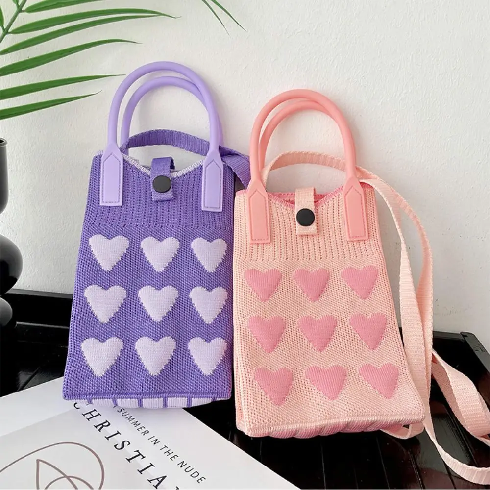 Sweet Love Knit Handbag Reusable Handmade Women Knot Wrist Bag High Capacity Phone Bag Fashion Girl Portable Handbag