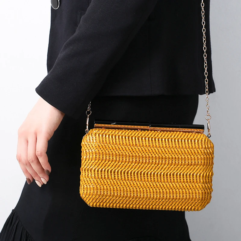 Red Rattan Bag for Women Luxury Designer Bags Woven Clutch 2024 Straw Purses Crossbody Shoulder Phone Wallet Vintage Handbag