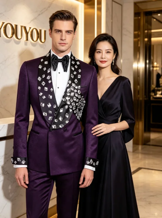 Luxury Sparkling diamond Slim Fit Men Suits Customized Groom Tuxedos 2 Pieces Sets Handsome And Cool Male Blazers ropa hombre
