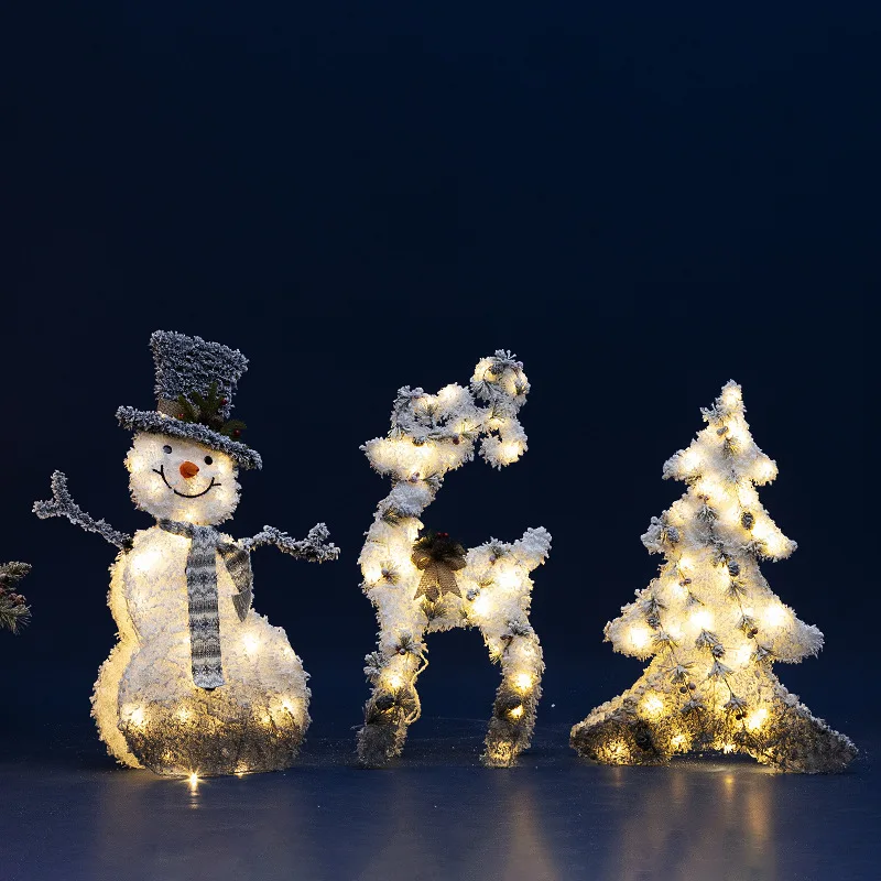 Christmas wrought iron luminous ornament ornament flocking 130CM elk snowman holiday props