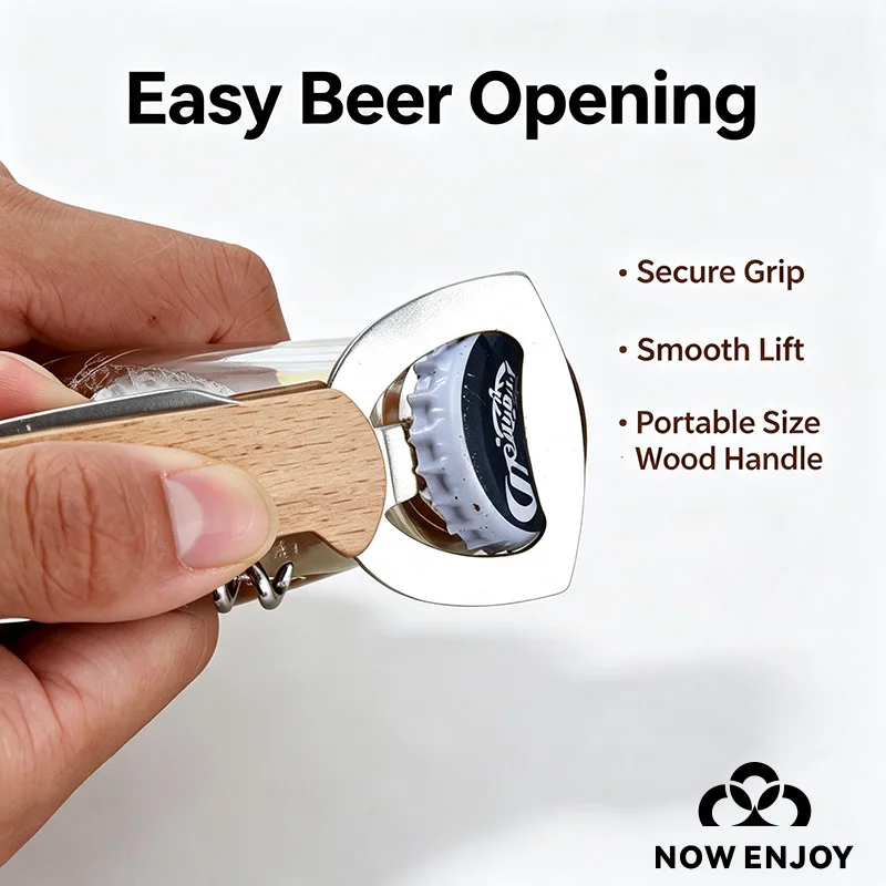 NOW ENJOY Personalized Beer/Wine Bottle Opener Multifunctional Wooden Opener Keychain Hotel Restaurant Wedding Party Gifts
