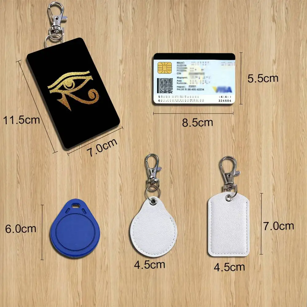 Ancient Egypt Eye Of Horus Rectangle Card Case Keychain Access Card Bag Key Tag Ring Leather Card Holder Key Ring Access