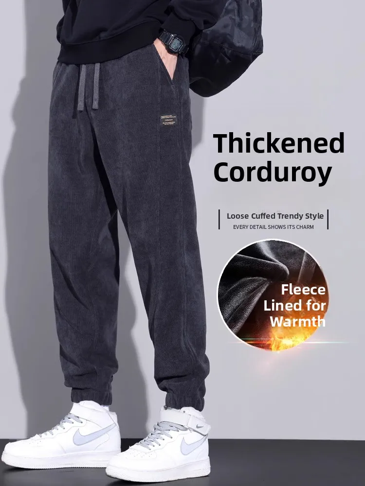 

Мужские повседневные брюки из вельвета Thiened Fce, зимние, теплые, удобные, молодежные, свободного кроя, длинные брюки