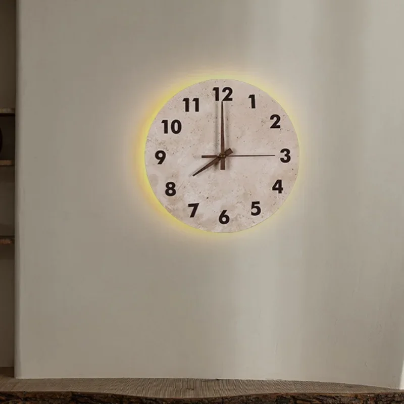 Creative Clock Wall Light Yellow Cave Stone Chinese Retro Lamps for Living Room Backdrop Decoration Atmosphere Lighting Fixture