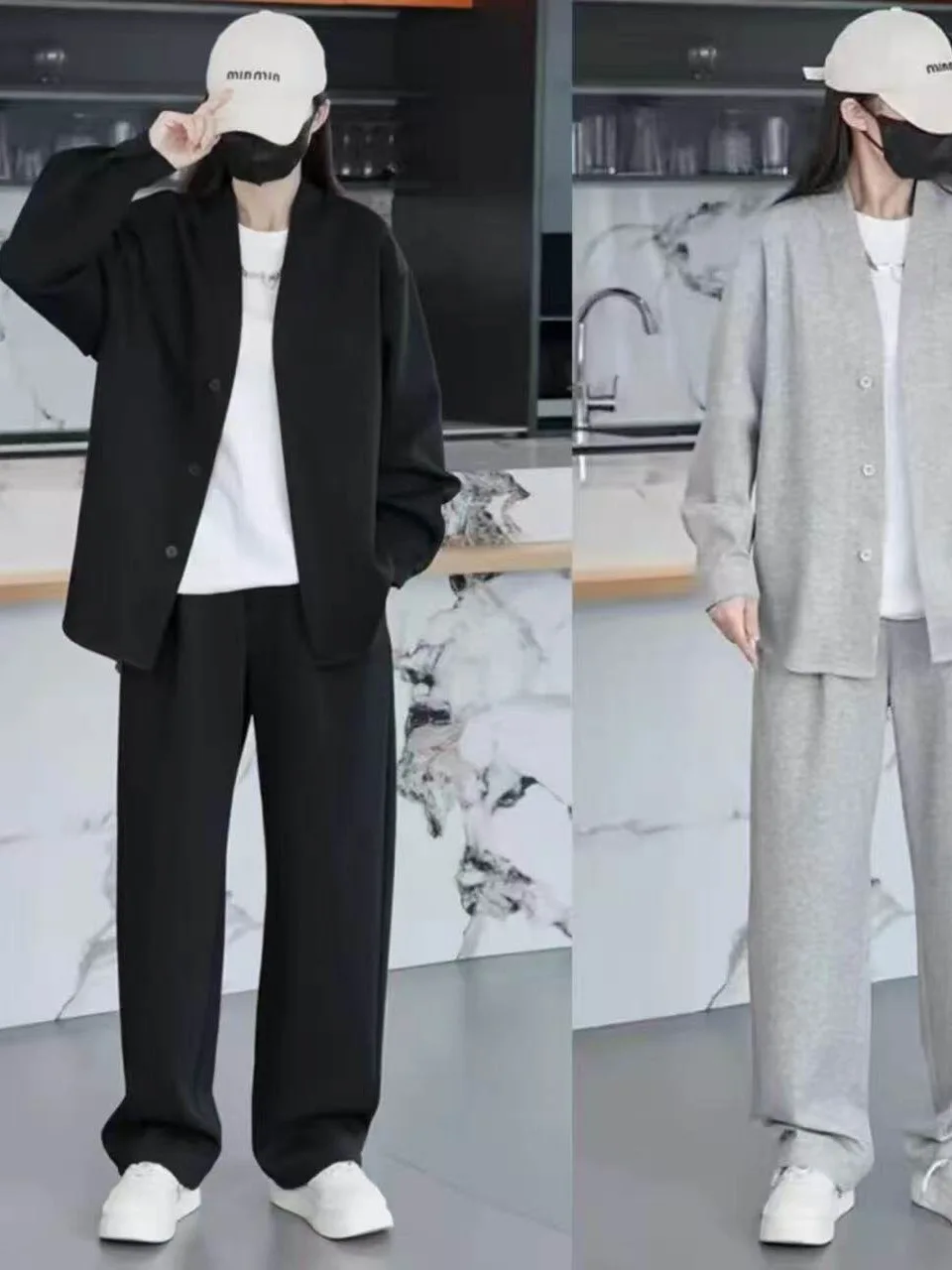 Fall Fashionable American Casual Sportswear Set Men's Women's V-Neck Jacket Long Pants Two-Piece Set High-End Sensation