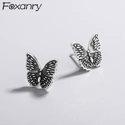 Foxanry Prevent Allergy Butterfly Stud Earrings For Women Girls French Vintage Elegant Trendy Sweet Wedding Bride Jewelry Gifts