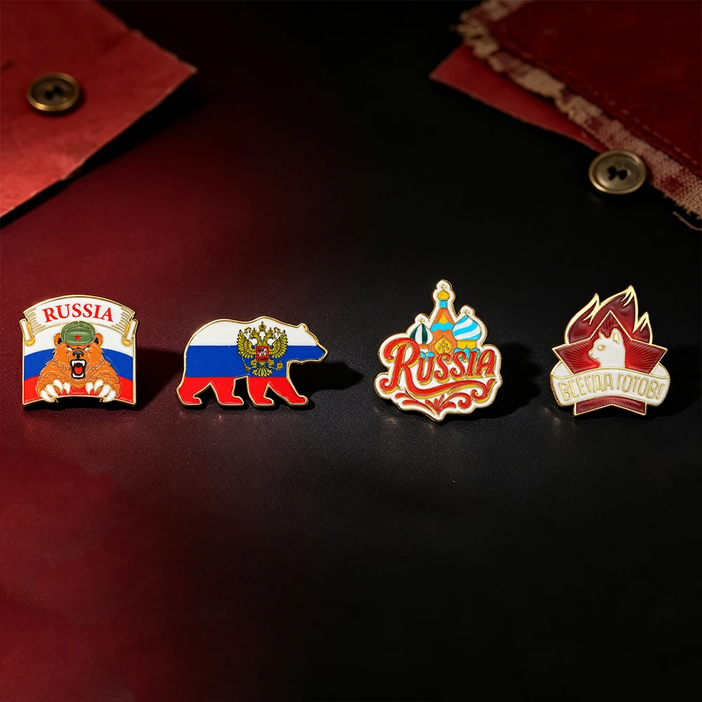 4pcs Russia Flag Enamel Pins Custom Brooches Simple Lapel Badges Peace and Love Jewelry Gift for Friends