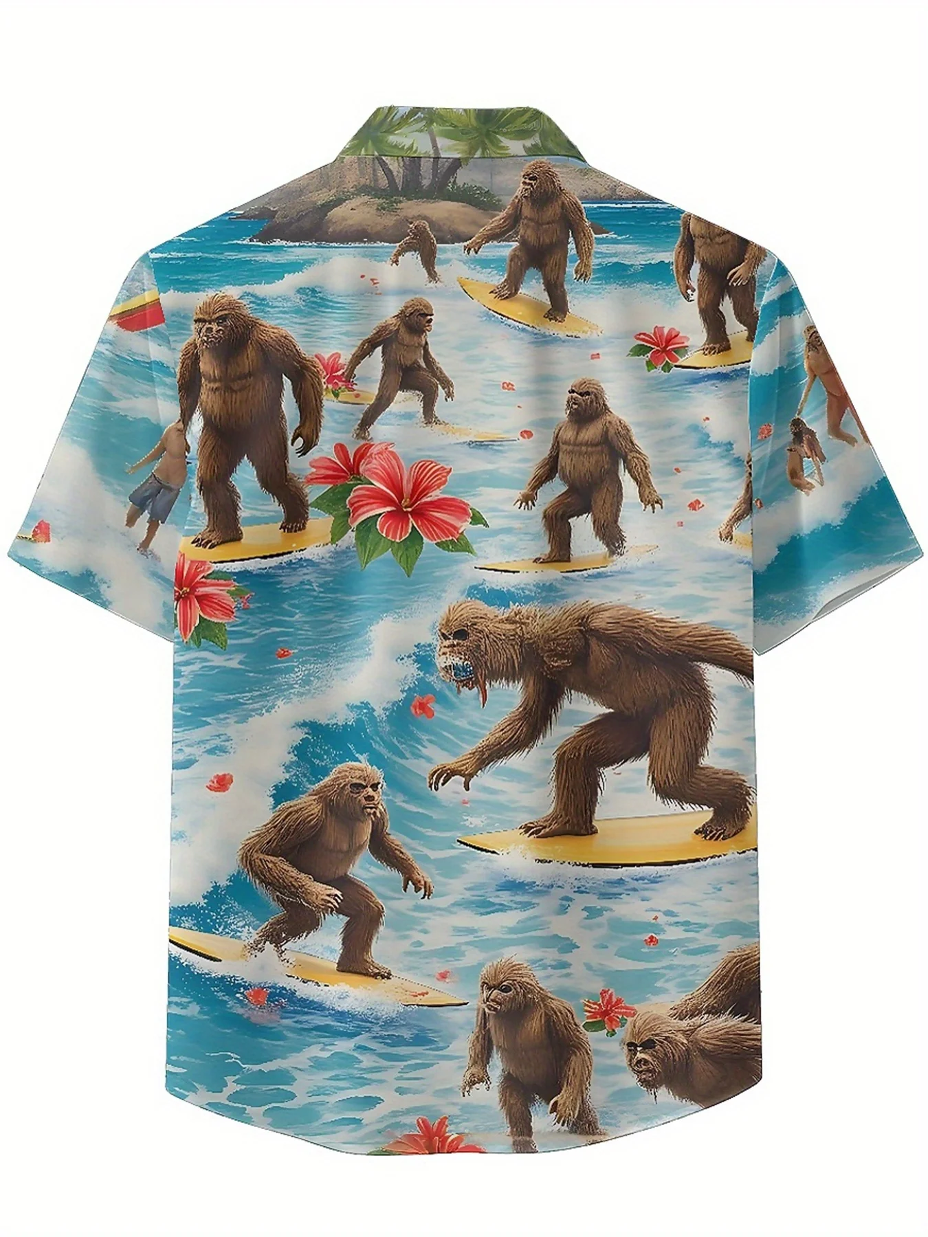 Men's Plus Size Hawaiian Shirts Sasquatch Tropical Surfing Adventure pattern,Premium Comfort Youth Clothes,Streetwear Y2K Tops