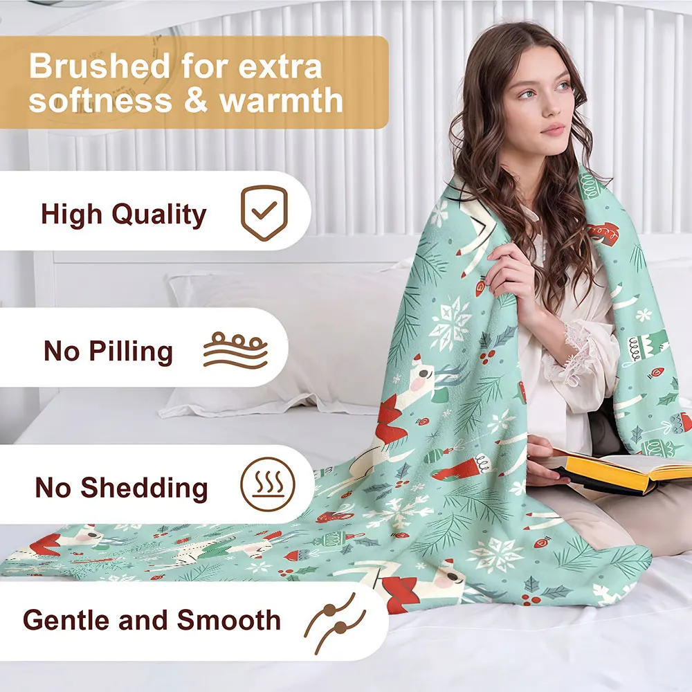 Christmas Deer Seamless Soft Warm Flannel Blanket Lightweight Cozy Christmas Halloween Home Decor Room