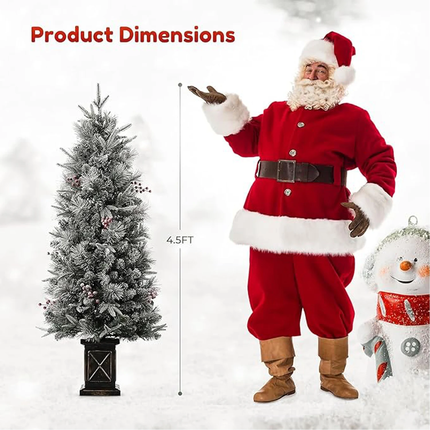 2 Pack 4.5 Ft Christmas Tree Potted Pre-Lit Artificial Christmas Tree Tabletop with 200 Warm White Lights, with Red Berries