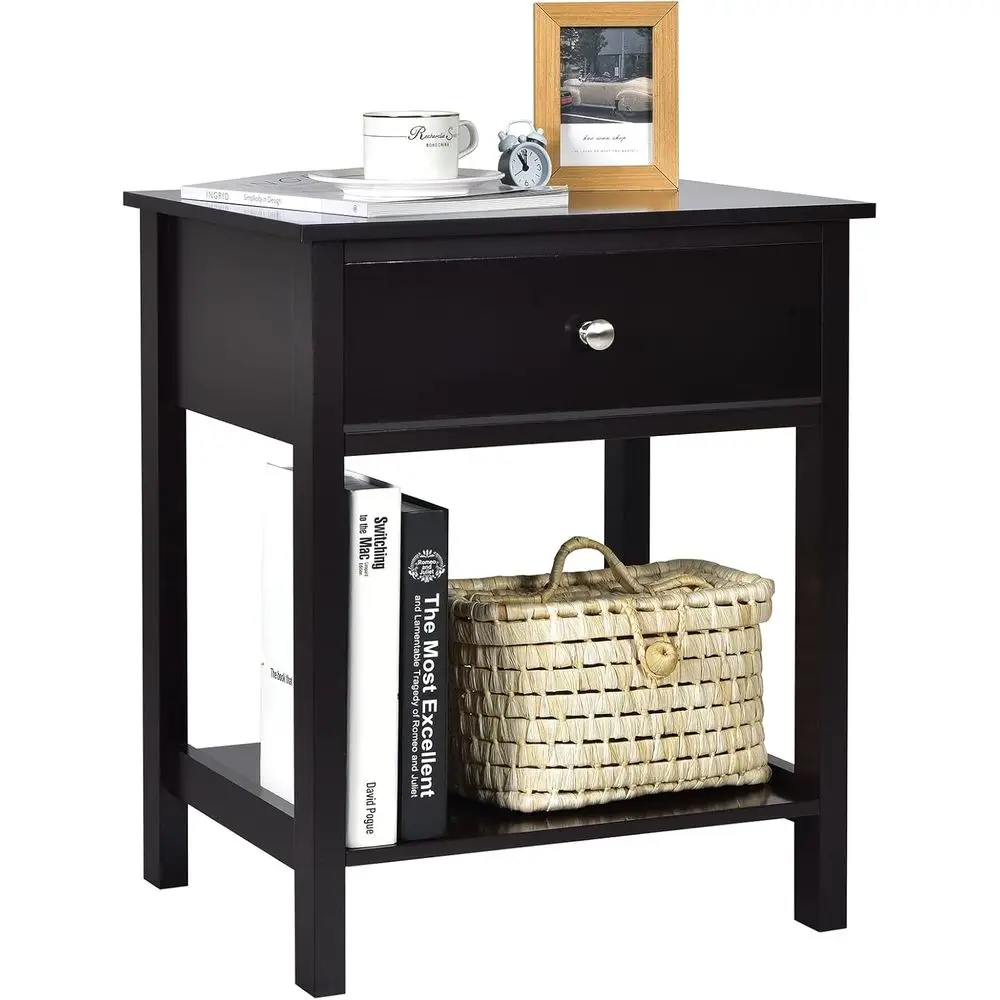 

Прикроватная тумбочка с полкой для хранения, деревянная, черная