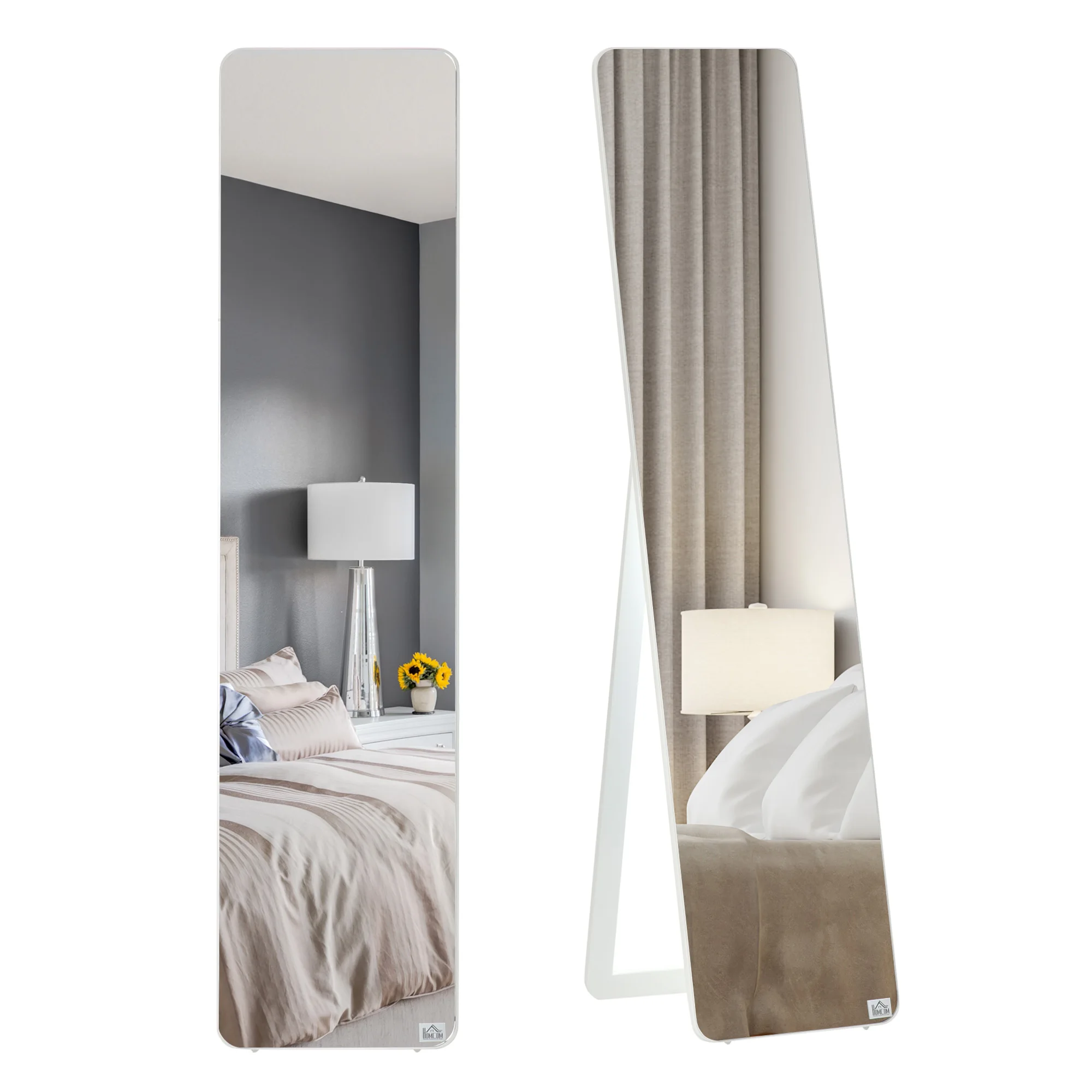 HOMCOM Espejo de Pie Cuerpo con Marco de Madera 37x43x156 cm Blanco