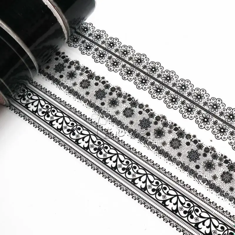 Transparent Black Openwork Lace Tape Masking Sticker Tape Vintage Hollow Adhesive Sticky Paper Tape scrapbooking DIY Decoration