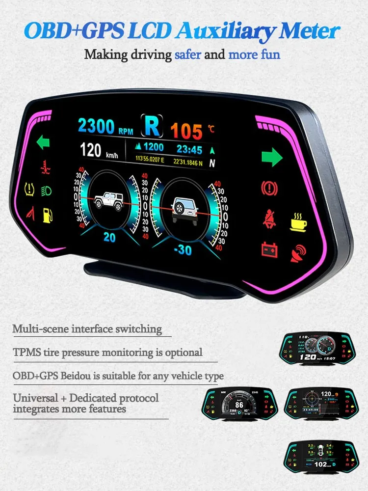 Car Electronics OBD2 GPS-HUD Gauge Speedometer Turbo RPM Alarm Temp Car Replacement Accessories Car Digital Head Up Display