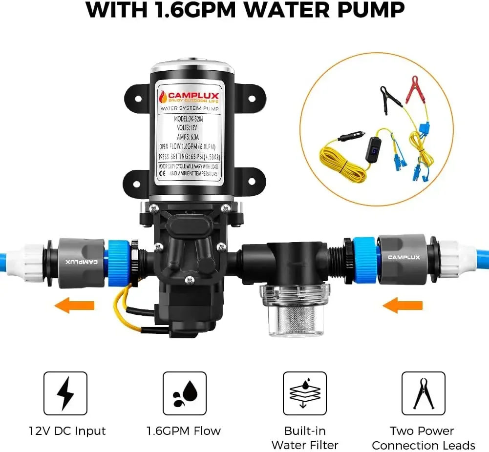 Aquecedor de água, aquecedor de água portátil de propano Camplux 1,58 GPM com kit de bomba, branco