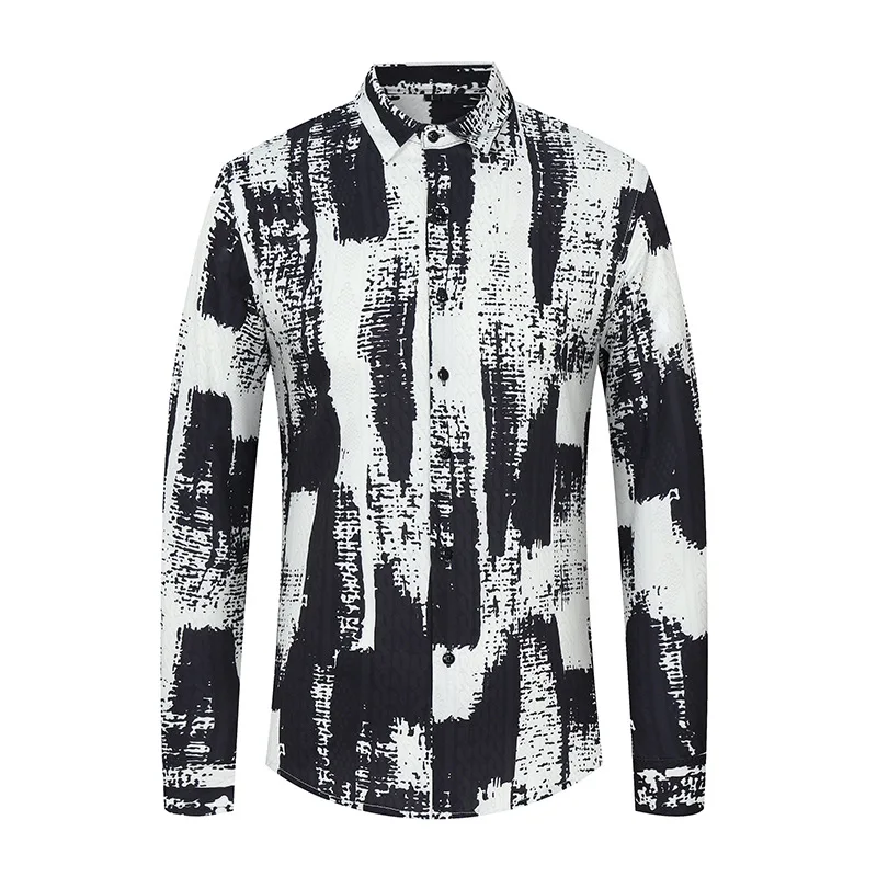 

Retro Printed Shirt Men Long Sleeve Business Social Shirt Fashion Casual Party Nightclub DJ Shirts Streetwear Top Plus Size 6XL
