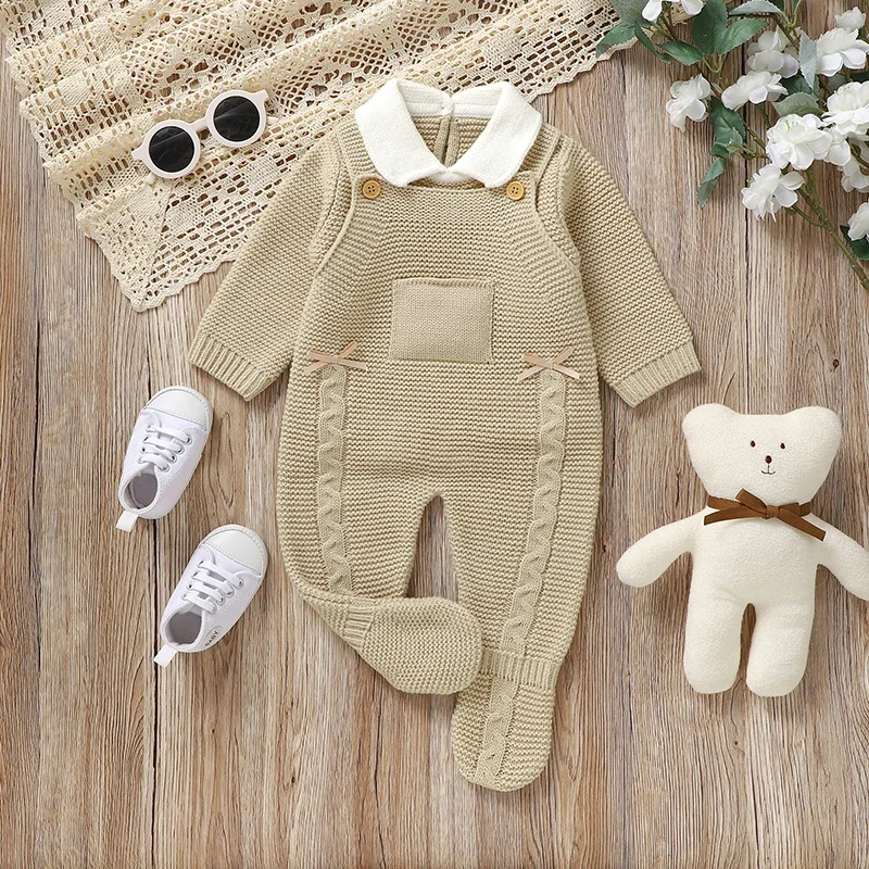 

Autumn Baby Clothes Sets Knit Infant Boy Girl Sweater Long Sleeve+Romper Sleeveless Newborn Kid Pullover+Jumpsuit Foot Wrap 0-9M